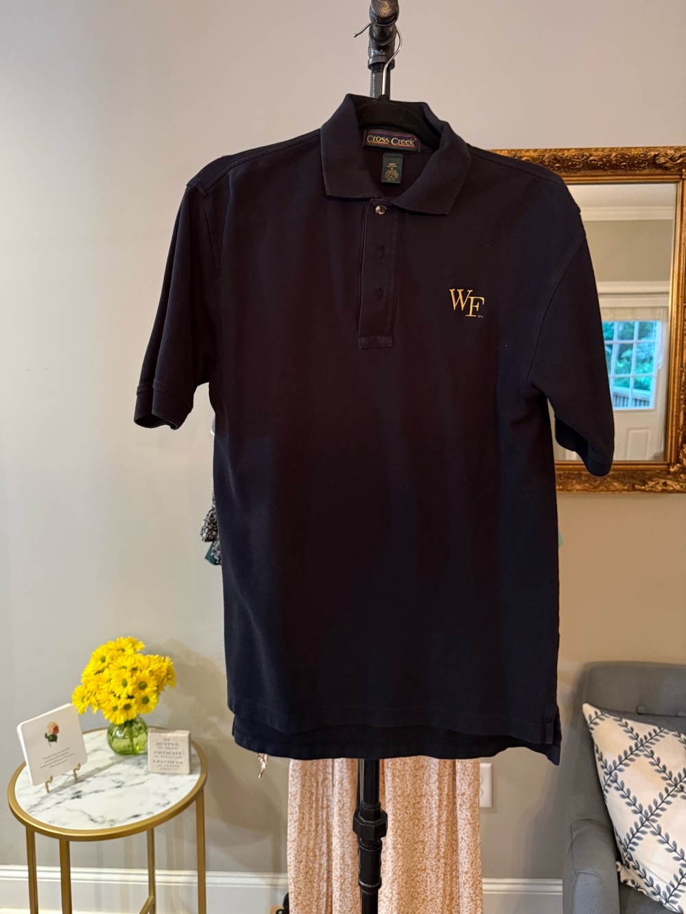 Men's Wake Forest Cross Creek Black Polo with WF Embroidery